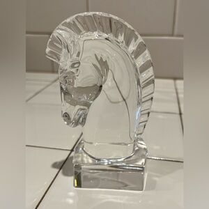 Vintage Steuben classic crystal glass horse head paperweight with stamp. 4.75”
